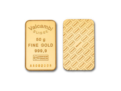 50 gram Gold Bar Valcambi Suisse 999.9 Fine in Sealed Assay 