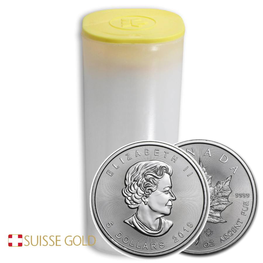 19 Canadian Maple Leaf 1 Ounce Silver Coin Tube Of 25
