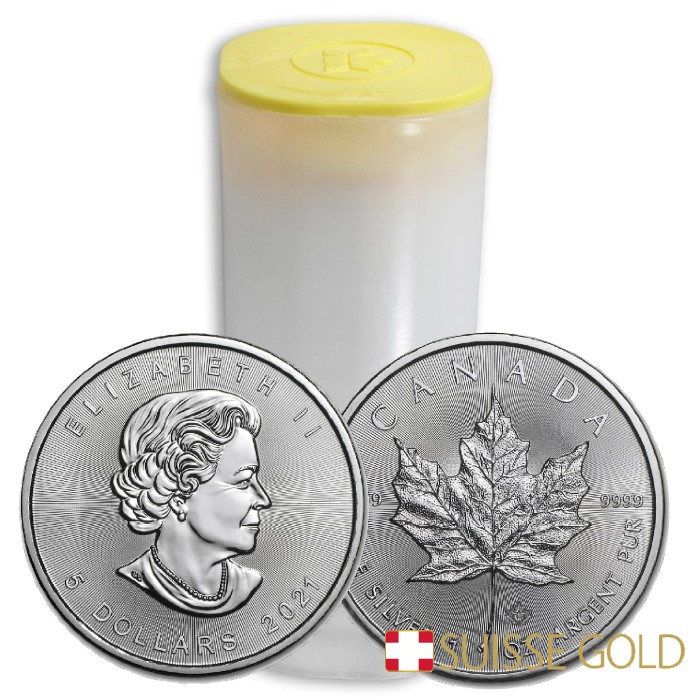 21 Canadian Maple Leaf 1 Unze Silbermunze Tube Von 25 21 Canadian Maple Leaf 1 Unze Silbermunze Tube Von 25