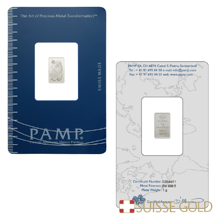 4X 1 gram Fine Palladium Bar 999.5-PAMP Suisse Lady Fortuna SERIAL NUMBER SERIES 