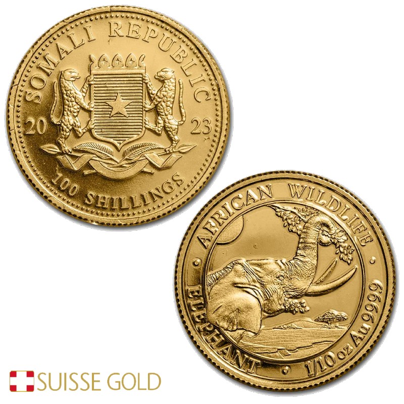 2023 Somalian Elephant 1\/10 Ounce Gold Coin