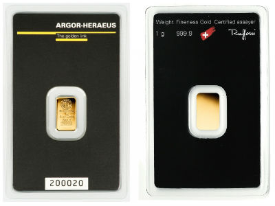 Argor Heraeus Goldseed 10 x 1 gram Gold Bar 999.9 Fine in Dispenser 