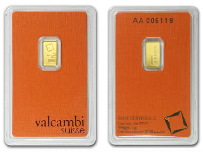 Schweiz Valcambi SA in Investment Blister Valcambi 2 x 1 gram Lingotto Oro .999 