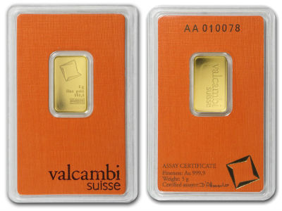 VALCAMBI Oro Oro Lingotto 0,5 grammi COMBIBAR 999.9 d'oro fino 